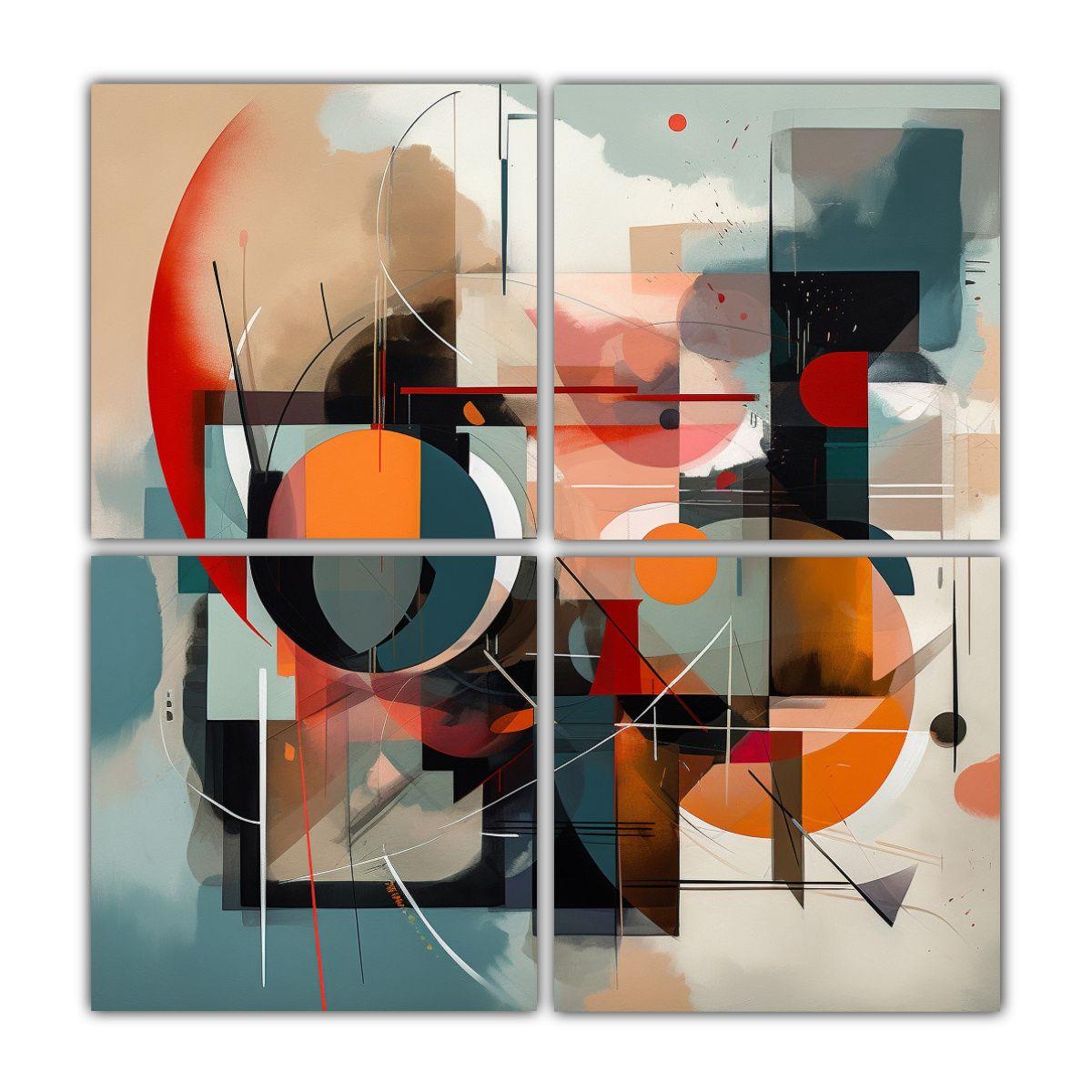 Cuatro Telas En Bastidor Impreso Abstracto 100x100 Cm-0