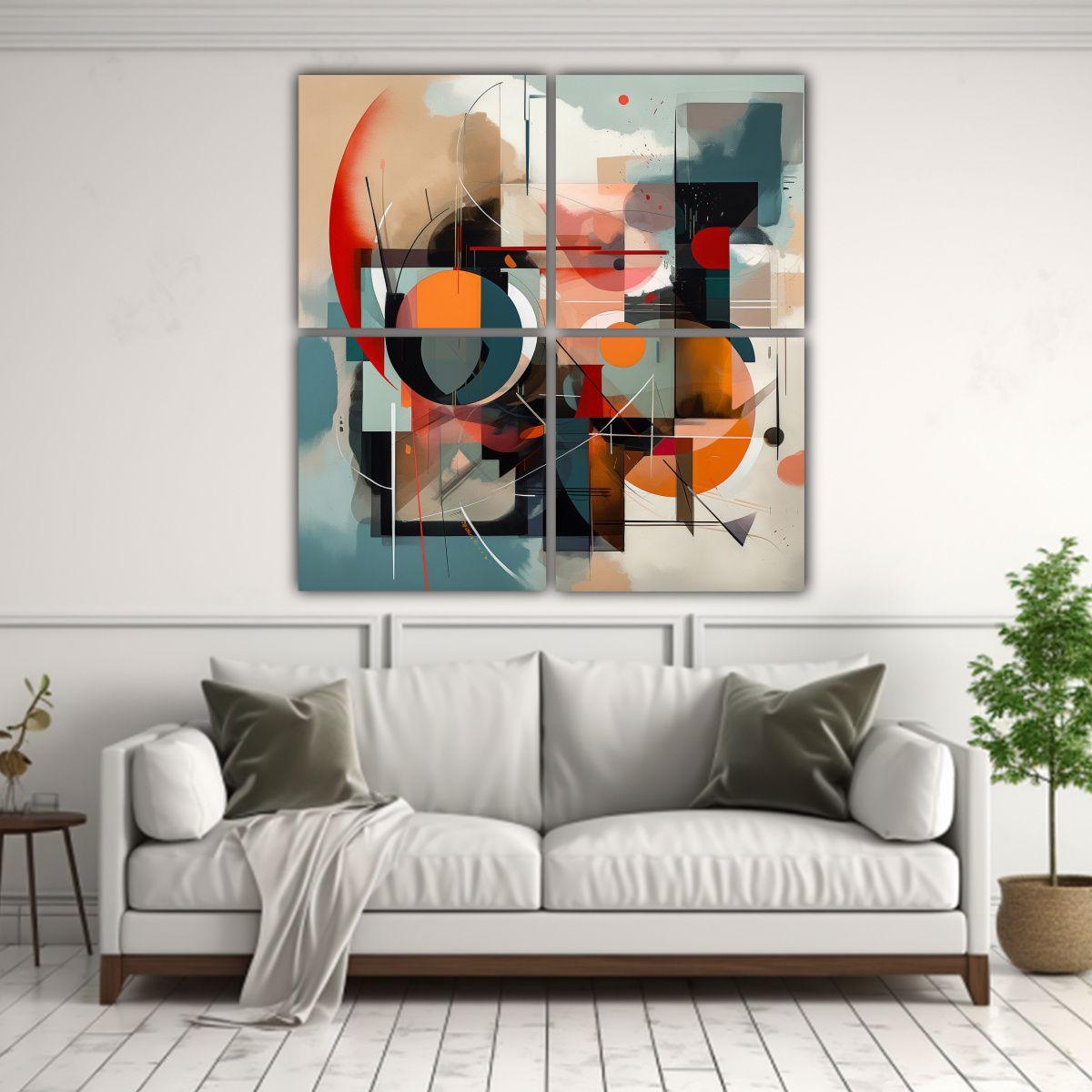 Cuatro Telas En Bastidor Impreso Abstracto 100x100 Cm-2