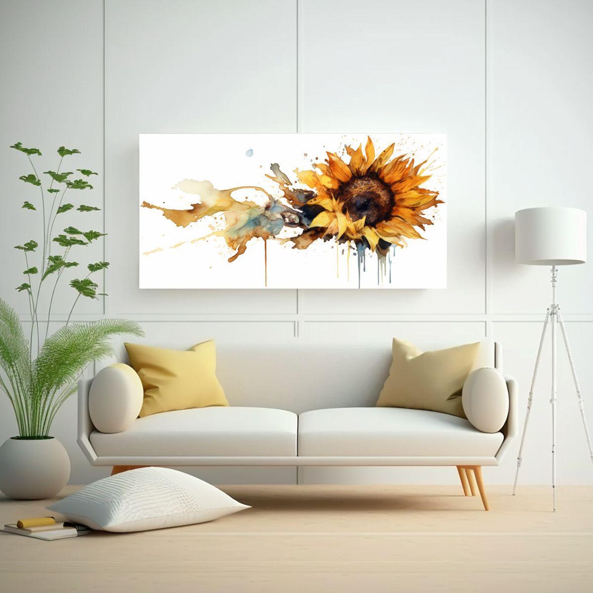 Pinturas Acuarela Girasoles Comunes Prensados En 140x70 Cm-2