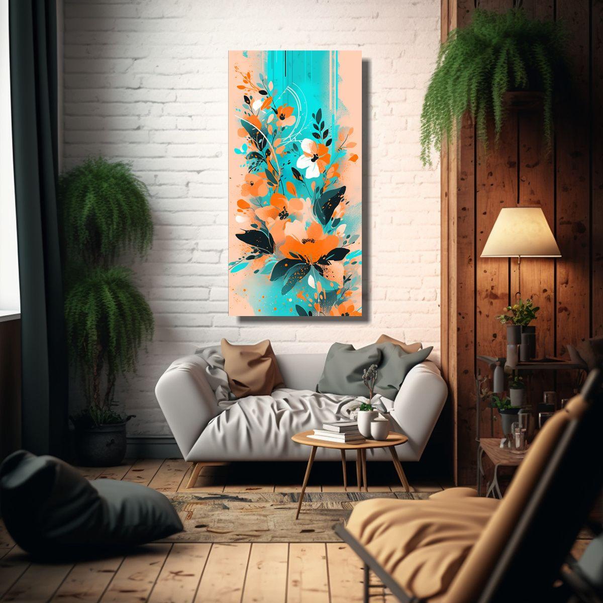 Arte Hogar Deco Turquesa Y Naranja En Una 70x140cm-2