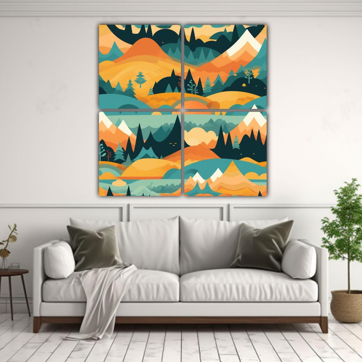 Cuadro Dibujo Perspectiva Paisaje Montaña 200x200 Cm-2