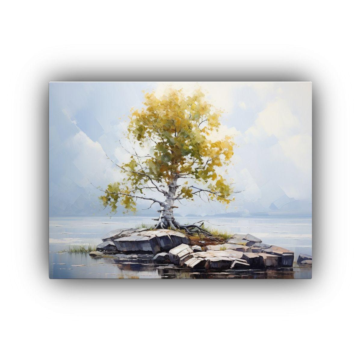 Pintura Abstracta De Un árbol Bonsái De Abedul En óleo De 65x50cm-0