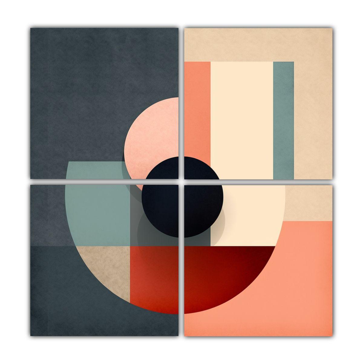 Cuatro Lienzos De Tela Abstracto Colores Tenues 80x80 Cm-0
