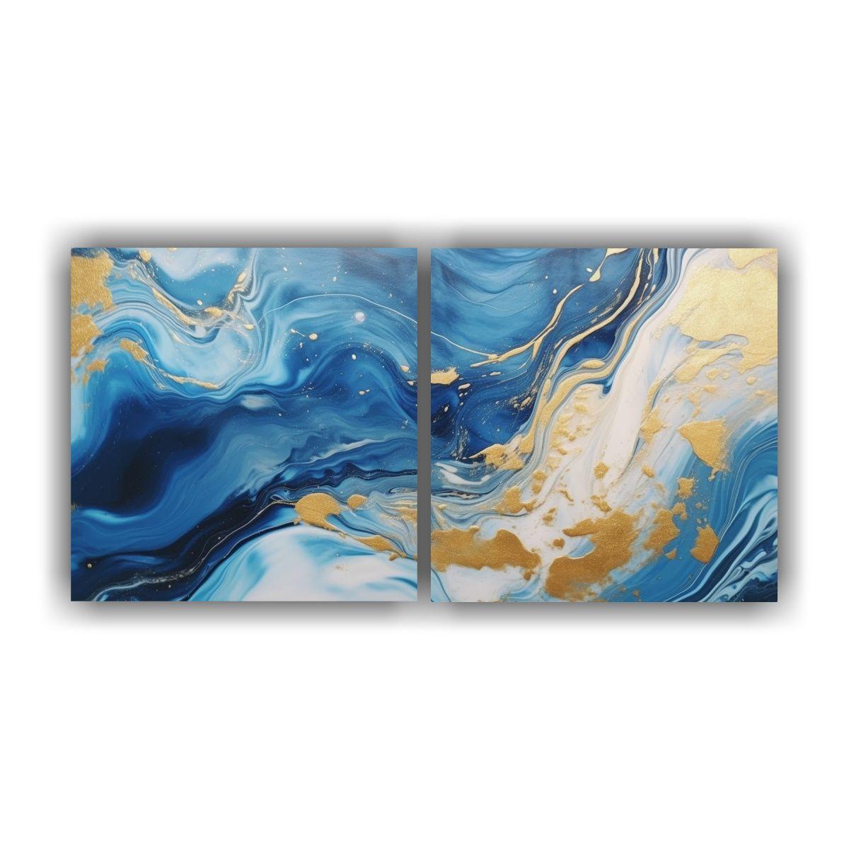 Conjunto 2 Lienzos Sala Swirling Dorado Y Azul 140x70 Cm-0