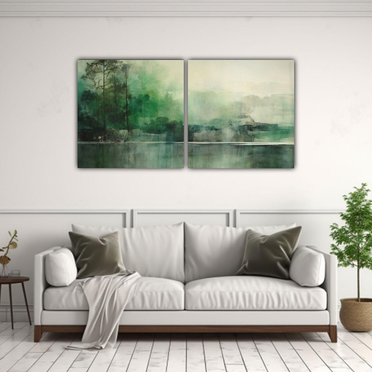 Pintura Estilo Galería Con Figuras En Verde, 100x50 Cm-2