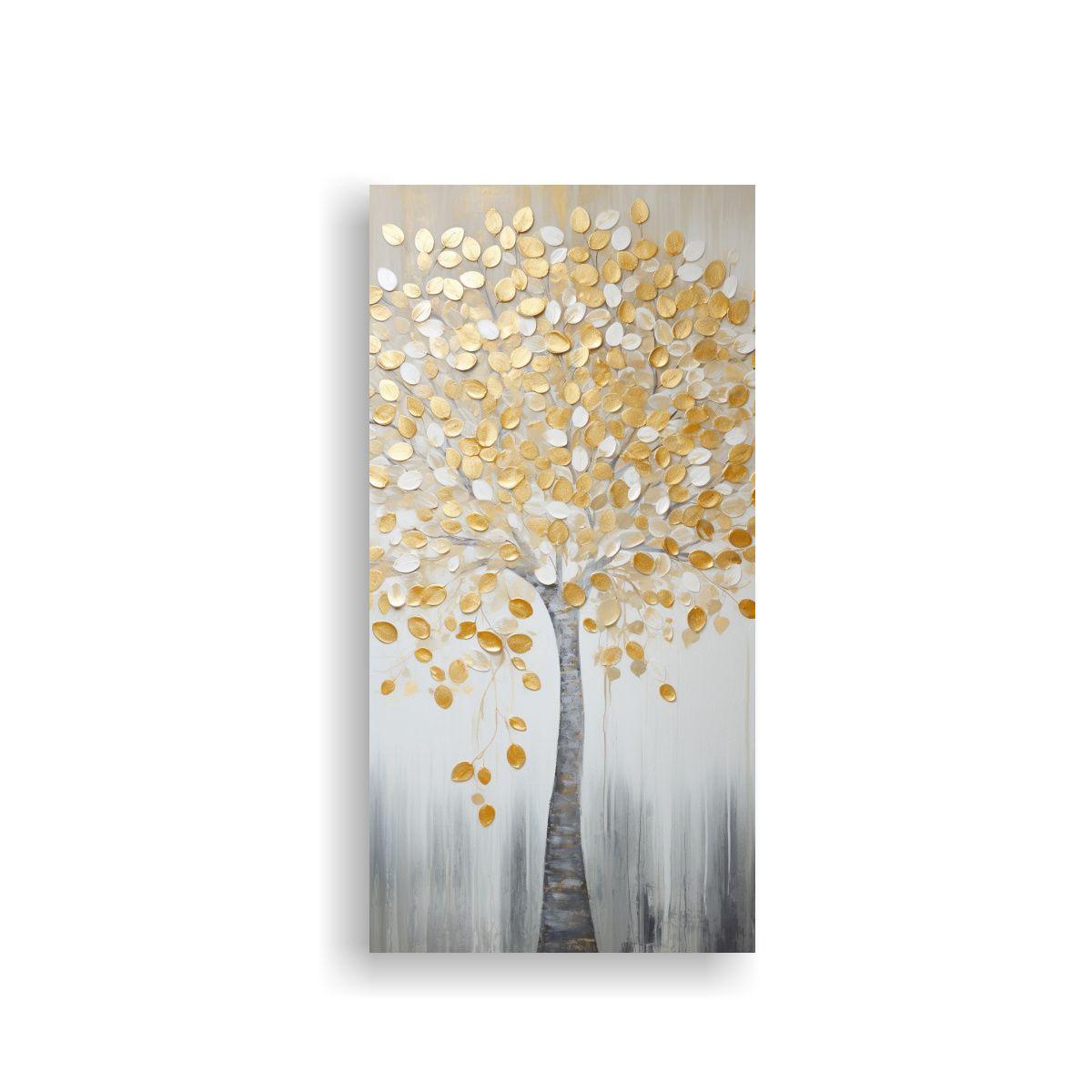 Lienzo árbol Blanco Y Amarillo Impacto Visual 80x160cm-0