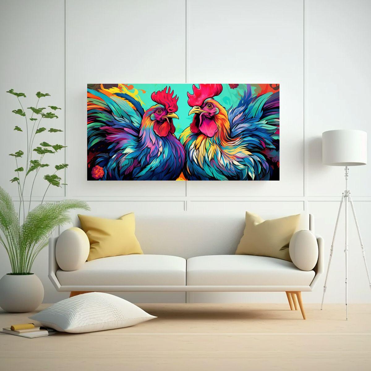 Pinturas Decorativas De Gallinas Y Gallos En Color 140x70cm-2