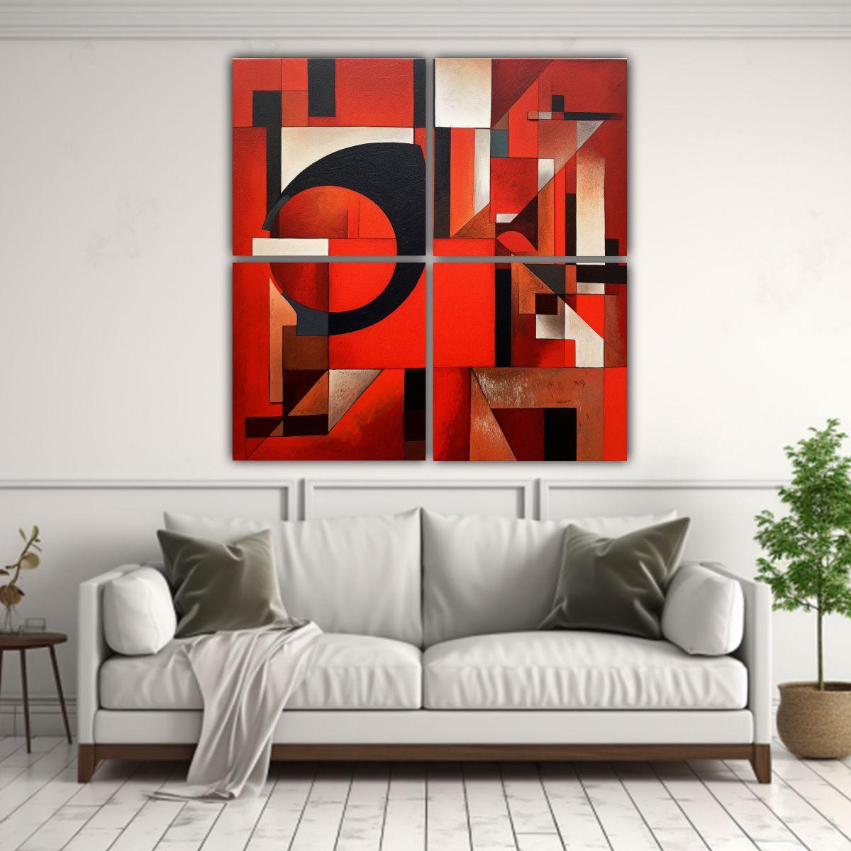 Pintura Abstracta Geométrica Roja En Bastidor 200x200 Cm-2