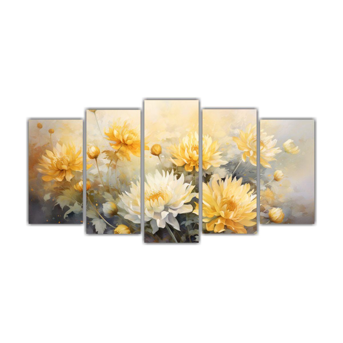 Cuadros Abstractos De Flores Crisantemos En Tonos 200x100 Cm-0