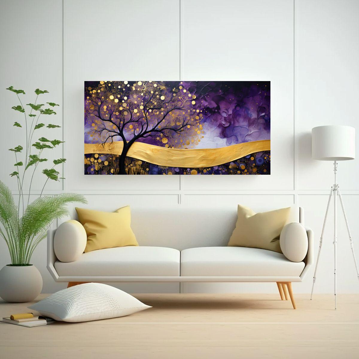 Pintura Decorativa De árbol En Morado Y Amarillo 120x60 Cm-2