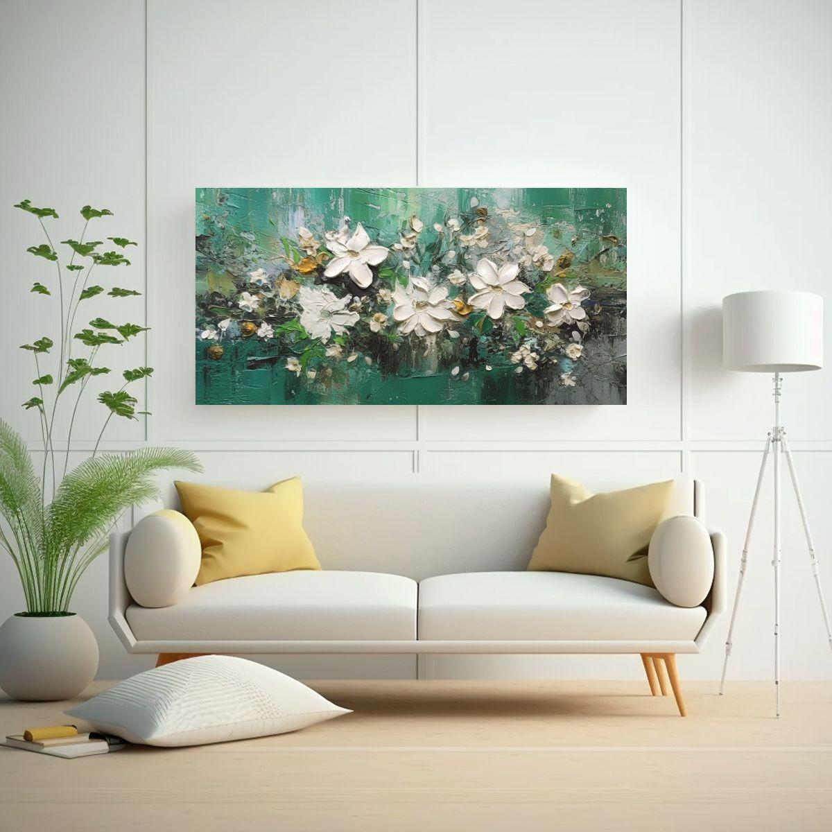 Cuadro De Tela Decorativo Con Flores Abstractas: 60x30cm-2