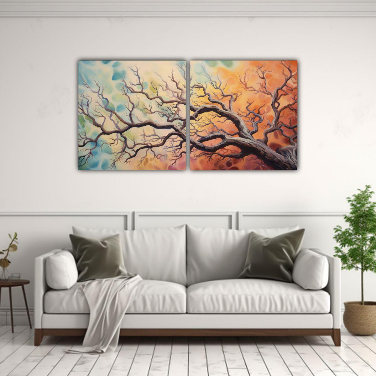 Cuadro Abstracto De árbol De Algodonero, Pintura 160x80 Cm-2