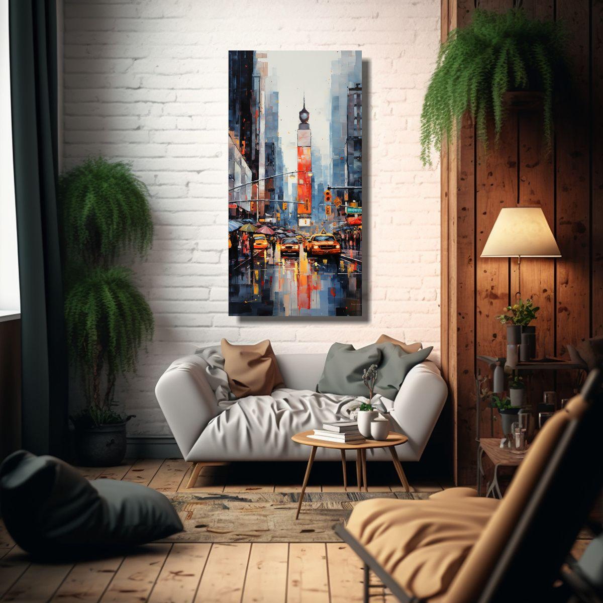Cuadro Abstracto Esquema Nueva York En Lienzo 40x80cm-2
