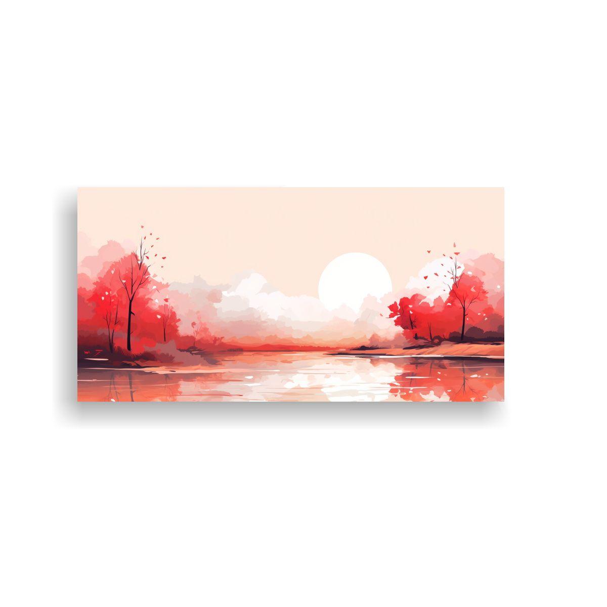Paisaje Otoñal Moderno Con Colores Rojos Arte De  100x50cm-0