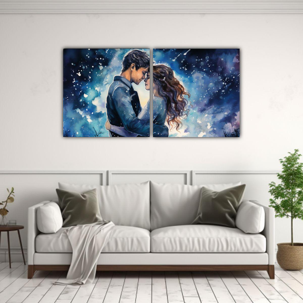 Cuadro Acuarela: Dos Telas En Bastidor Cálidos 80x40 Cm-2