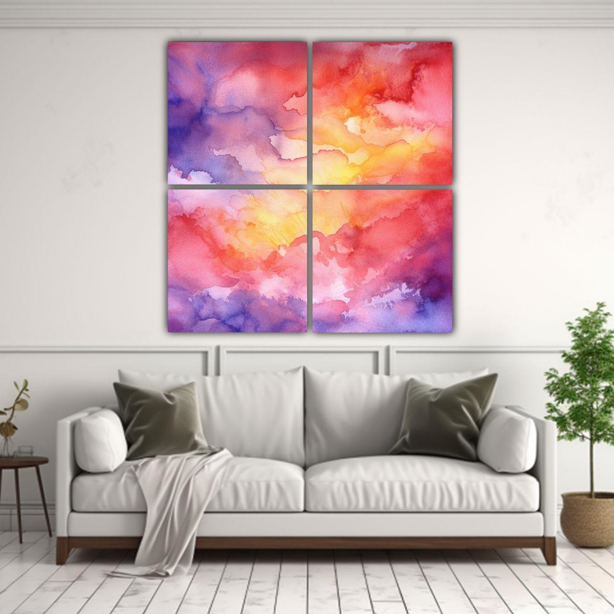 Cuatro Telas En Bastidor Abstracto Intenso 180x180 Cm-2