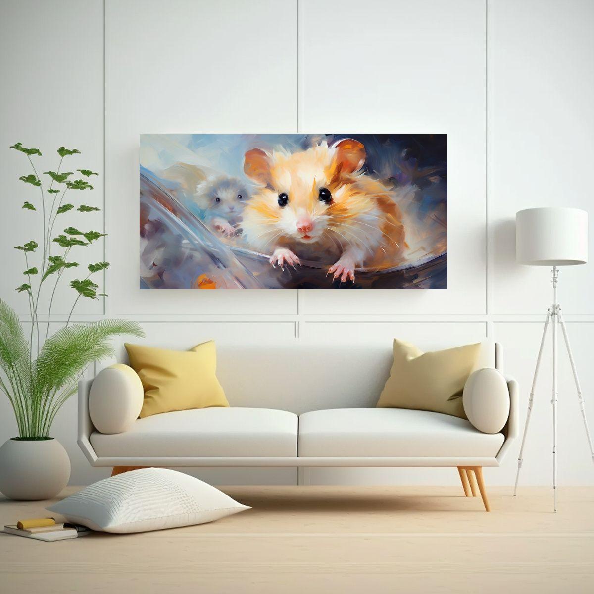 Pintura Al Estilo óleo Colorida Estilo Hamsters 40x20cm-2