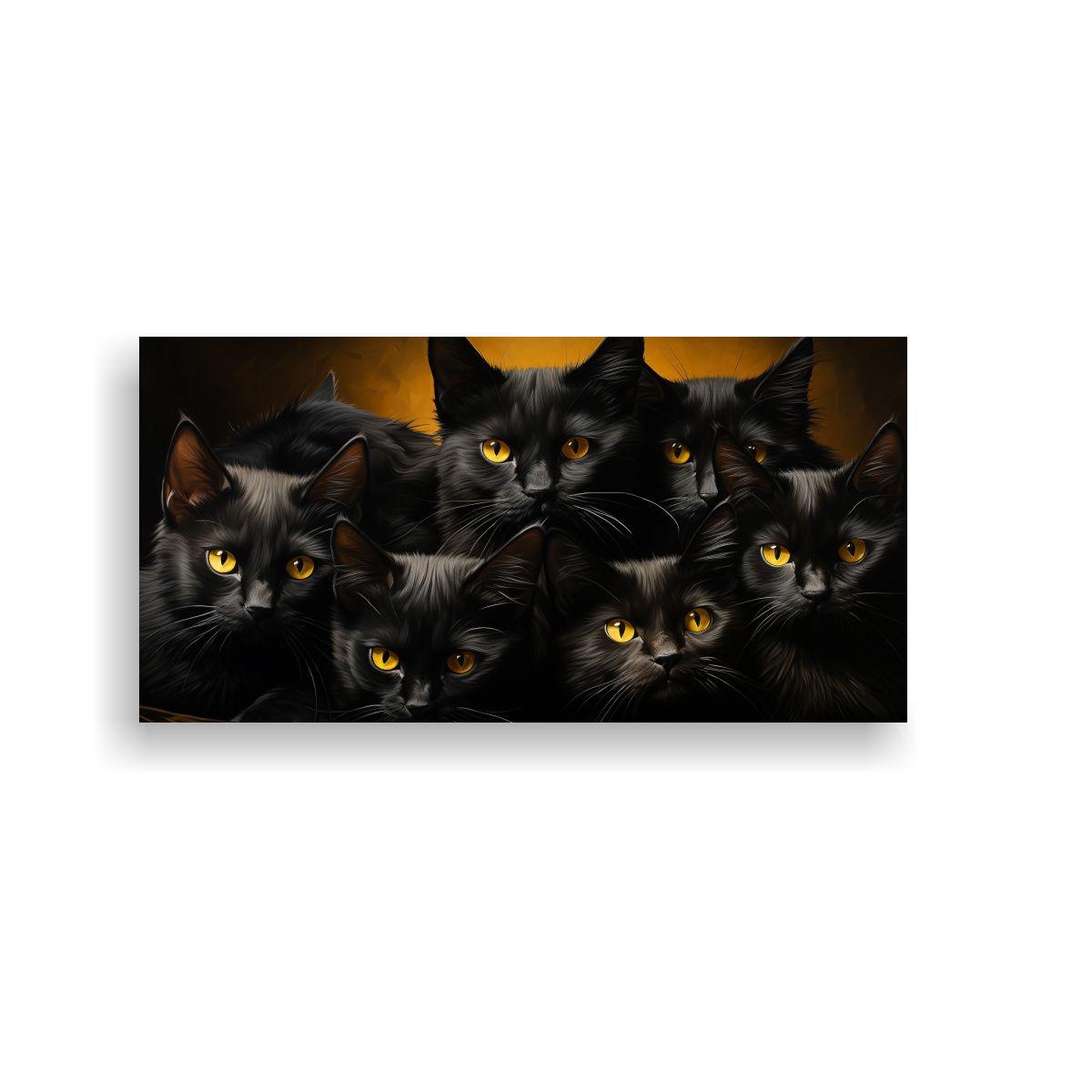 Cuadro De Pared Pop Art De Gatos Negros Apilados 100x50cm-0