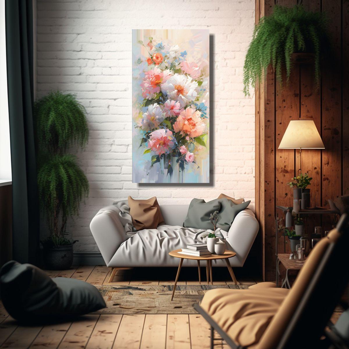 Pintura Sobre Lienzo De Flores En Colores Pastel 70x140cm-2
