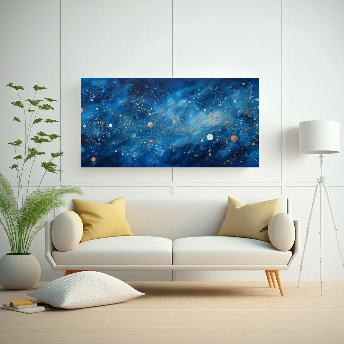 Cuadros Abstractos Cósmicos En Azul Profundo: 140x70cm-2