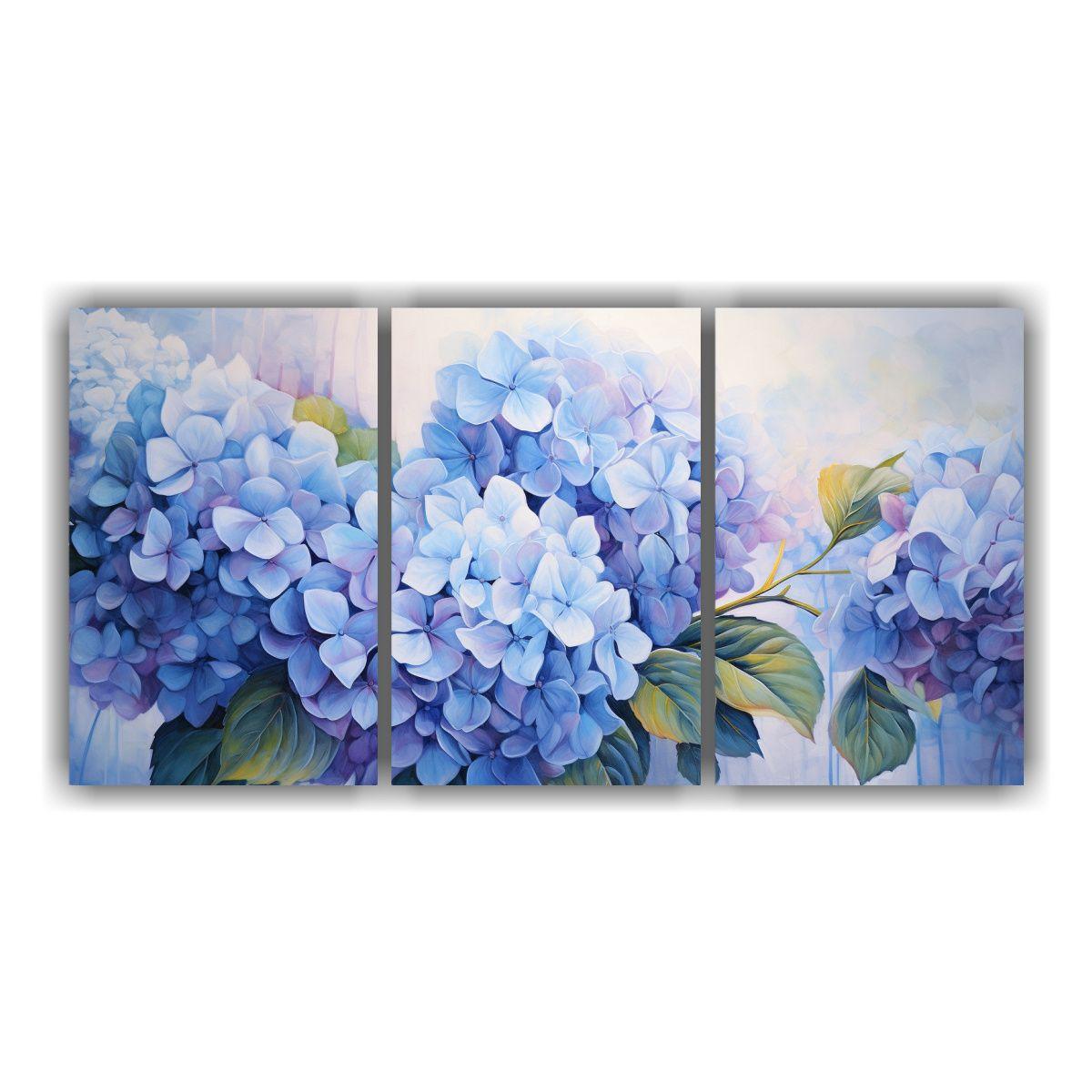 Pintura Abstracta De Hortensias En Tres Cuadros 180x90 Cm-0