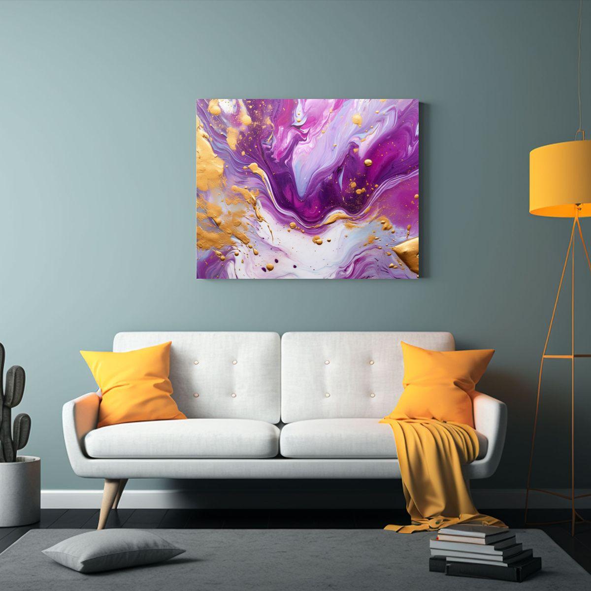 Cuadro Dibujo Duradero Arte Fluido Lujo Dorado Púrpura Mage 90x60cm-2