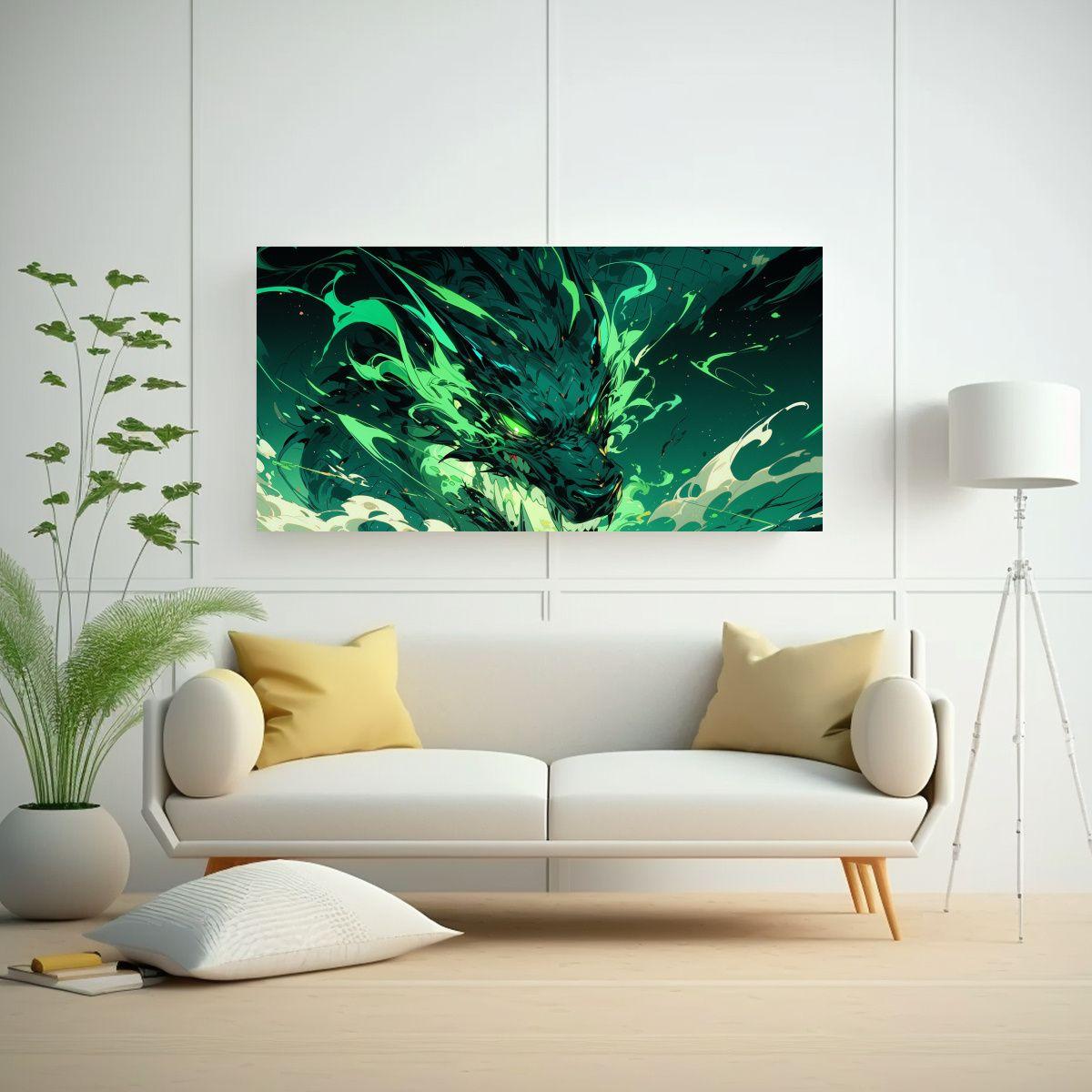 Cuadro Movimiento Dragon Verde Y Turquesa Neonoir 100x50cm-2