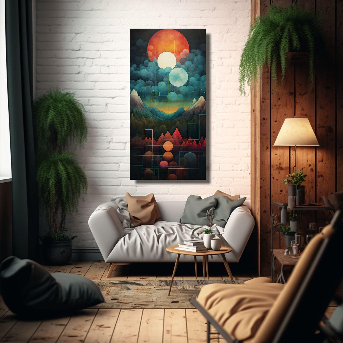 Pintura Abstracta Geométrica En Bastidor, 70x140cm-2