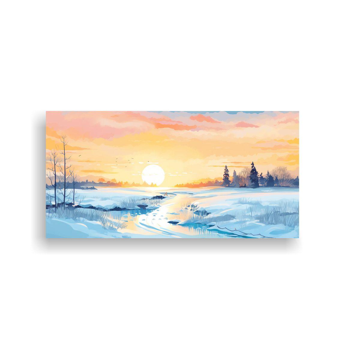 Paisaje Invernal De Invierno En Tonos Pasteles Art 140x70cm-0