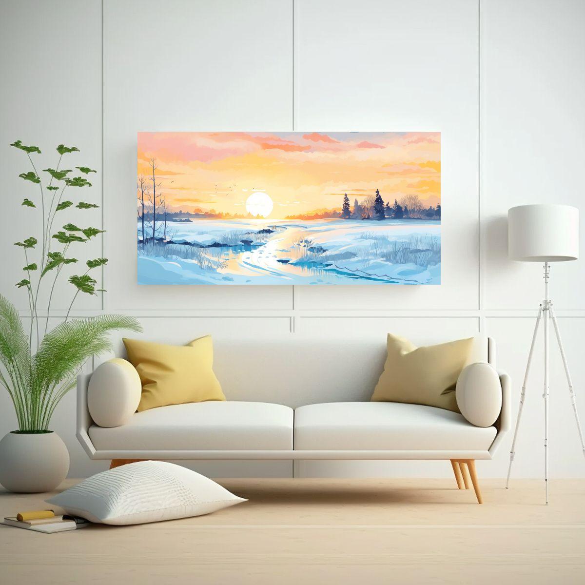 Paisaje Invernal De Invierno En Tonos Pasteles Art 140x70cm-2