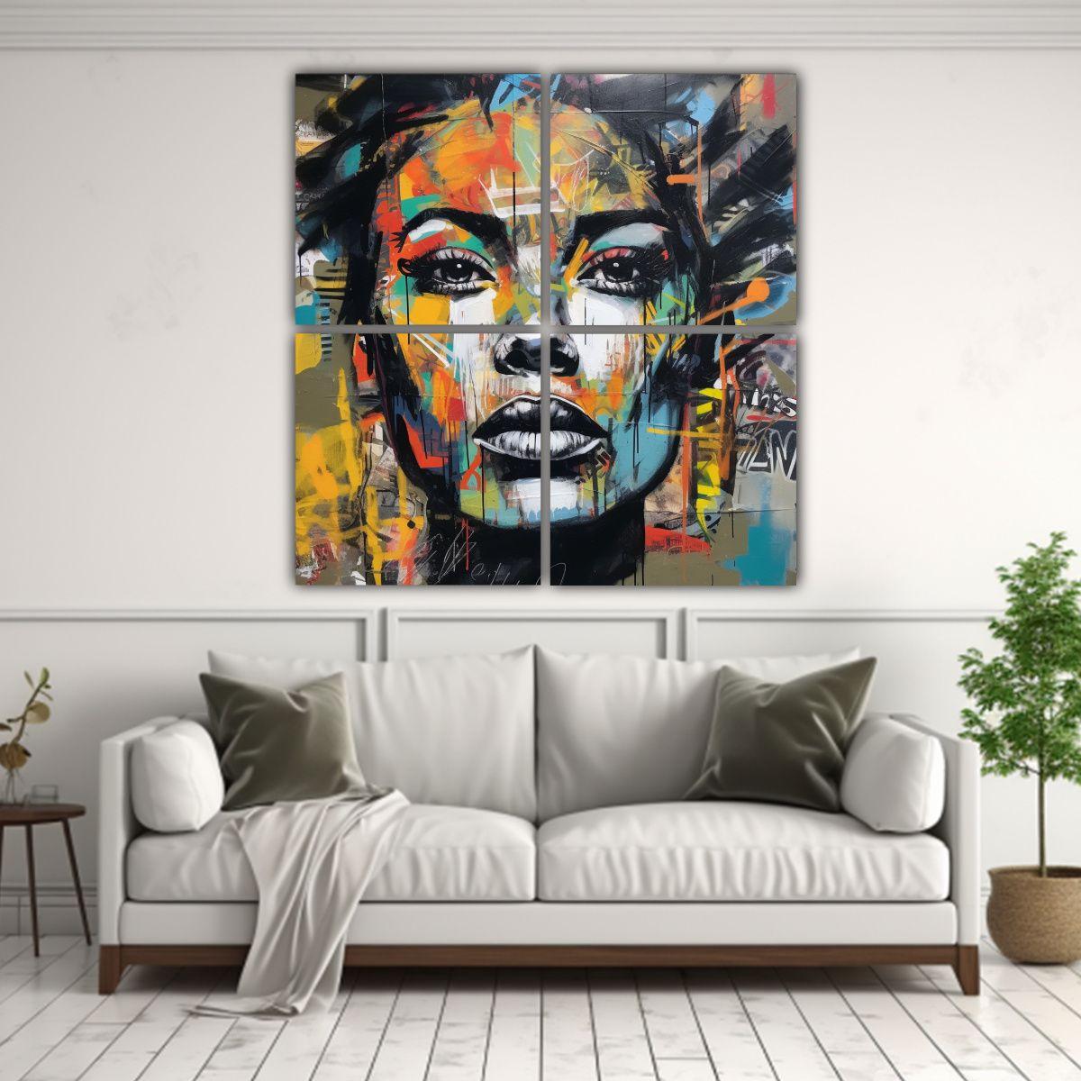 Cuadro De Acuarela Con Graffiti De Baño De 4 100x100 Cm-2