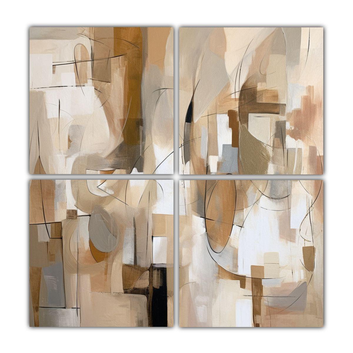Cuatro Telas En Bastidor Moderno Para Oficina 100x100 Cm-0