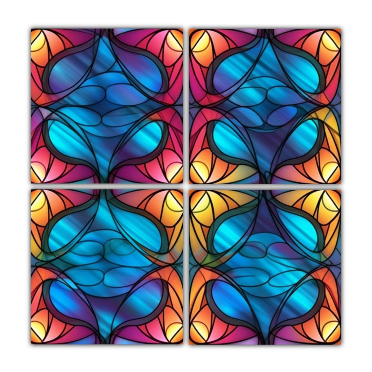 4 Paneles De Lienzo Decorativo De Vidrieras 60x60 Cm-0