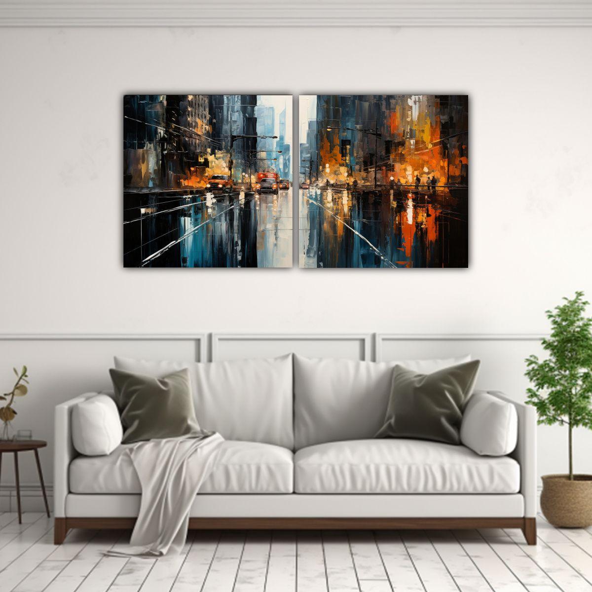 Pintura Decorativa De Reflejos Urbanos Abstractos 80x40 Cm-2