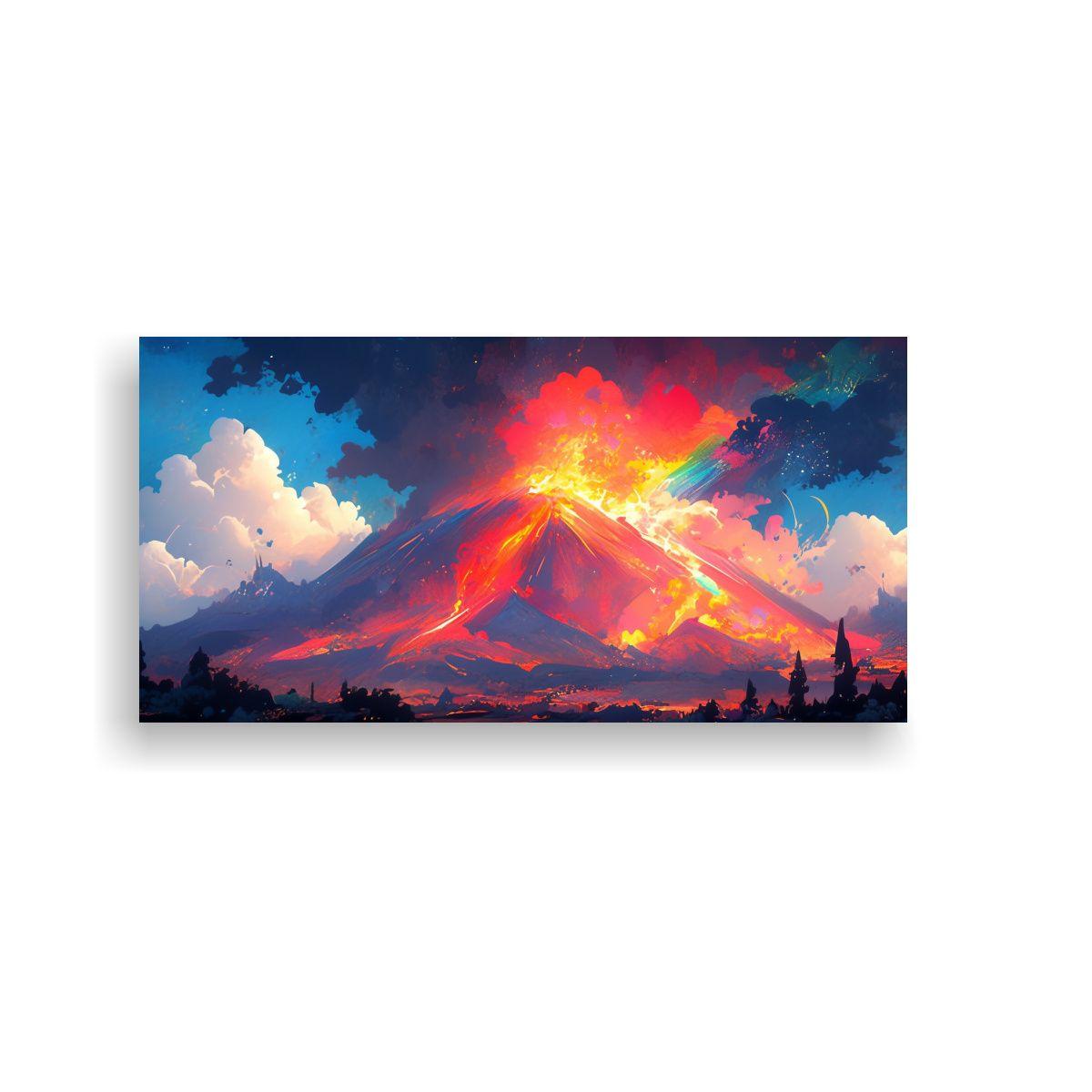 Pintura Abstracta De Volcán Con Colores Arcoíris 60x30cm-0