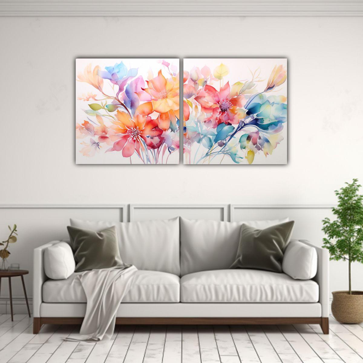 Pintura Decorativa Floral Acuarela Colorida 140x70 Cm-2