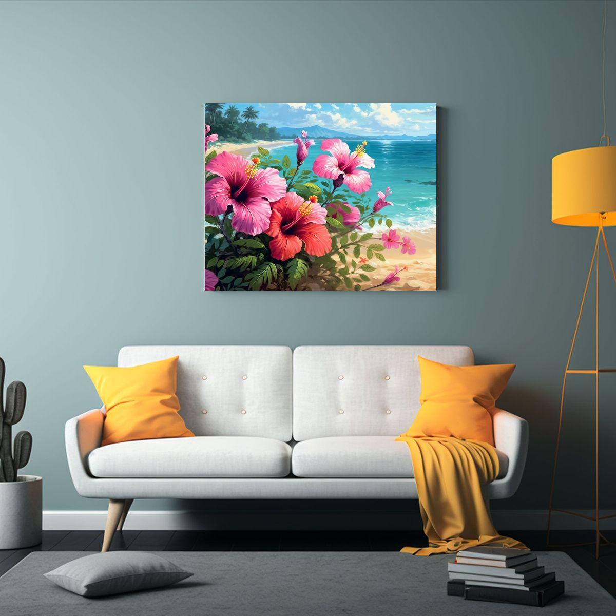 Pinturas Decorativas Hawaianas De Hibiscos De Estilo Hiperre 65x50cm-2