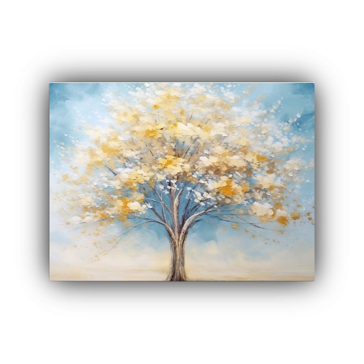 Cuadro Azul Con Árbol Y Hojas Amarillas: Arte Duradero 40x30cm-0