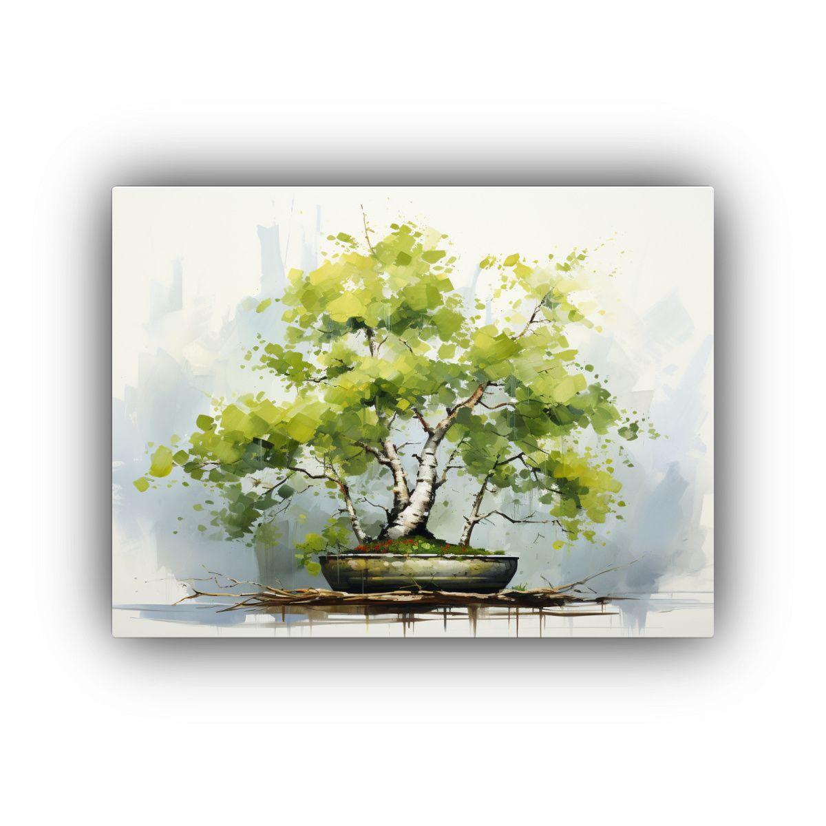 Pintura Abstracta De Colores Verdes Impactantes De Un árbol 75x50cm-0