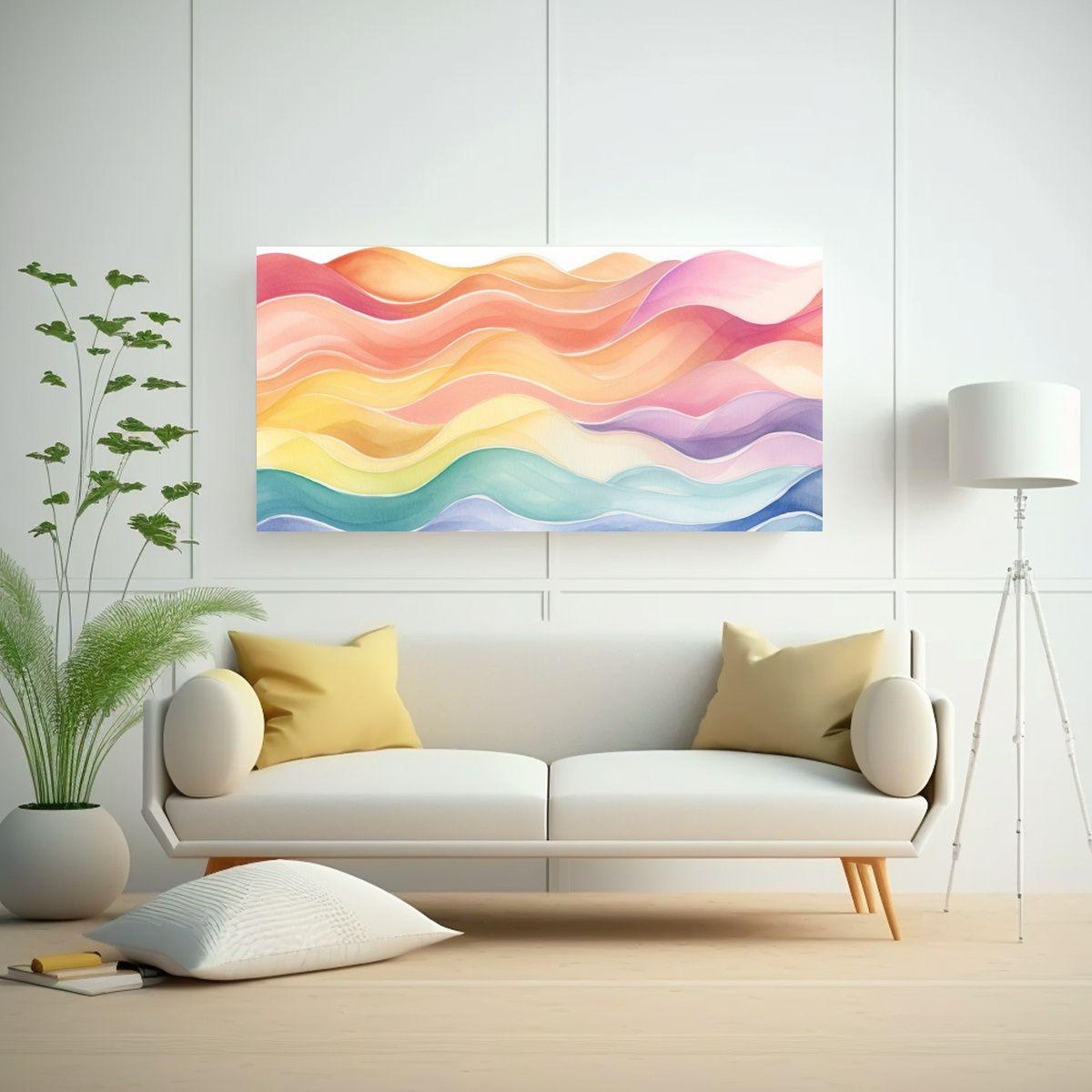 Cuadro Minimalista Agua Trazo Onda Fondo Pintado 160x80cm-2