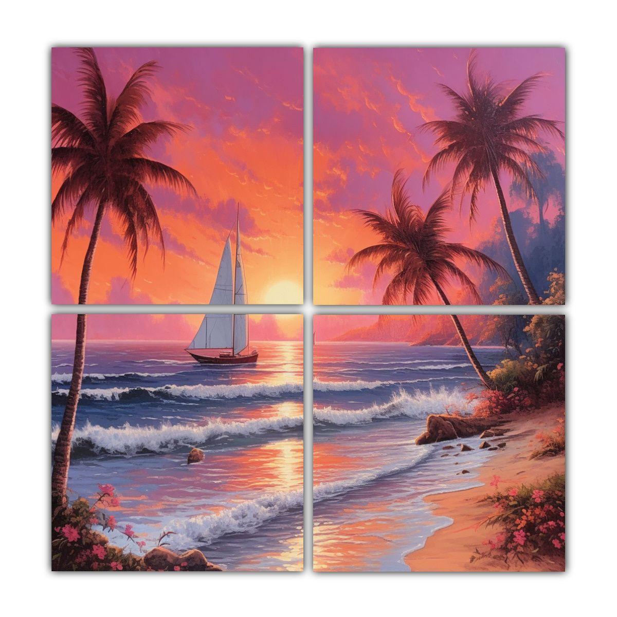 Pinturas Decorativas De Cuatro Composición Alta 140x140 Cm-0
