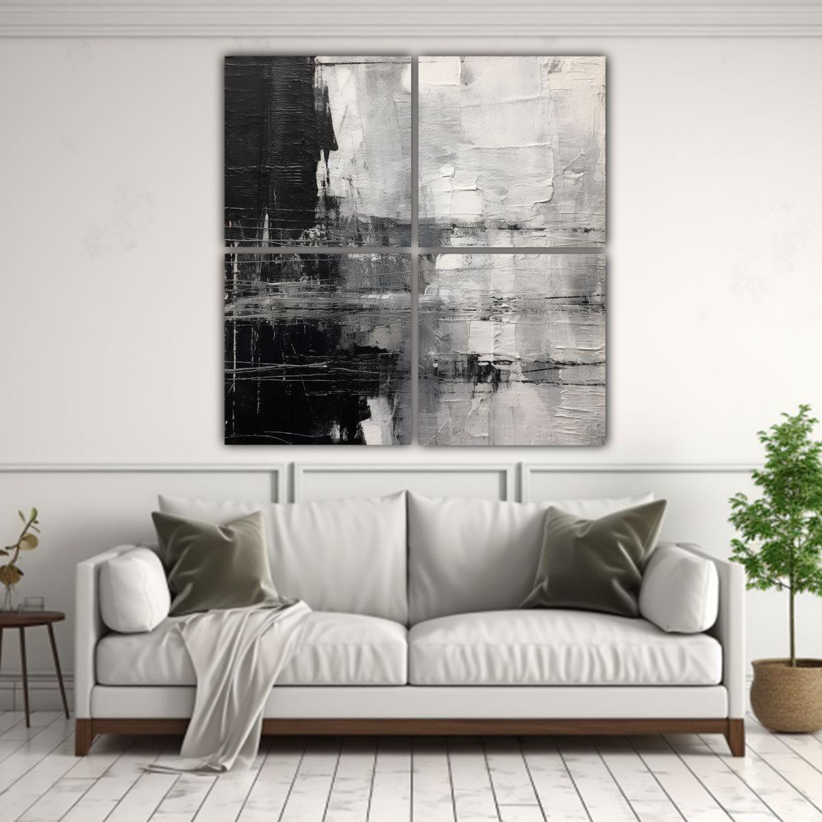 Pintura Abstracta En Blanco Y Negro Estilo 180x180 Cm-2