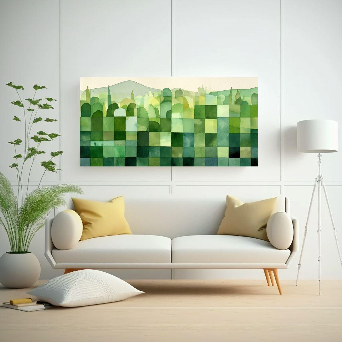 Pintura Abstracta Verde Geométrica Minimalista 160x80cm-2