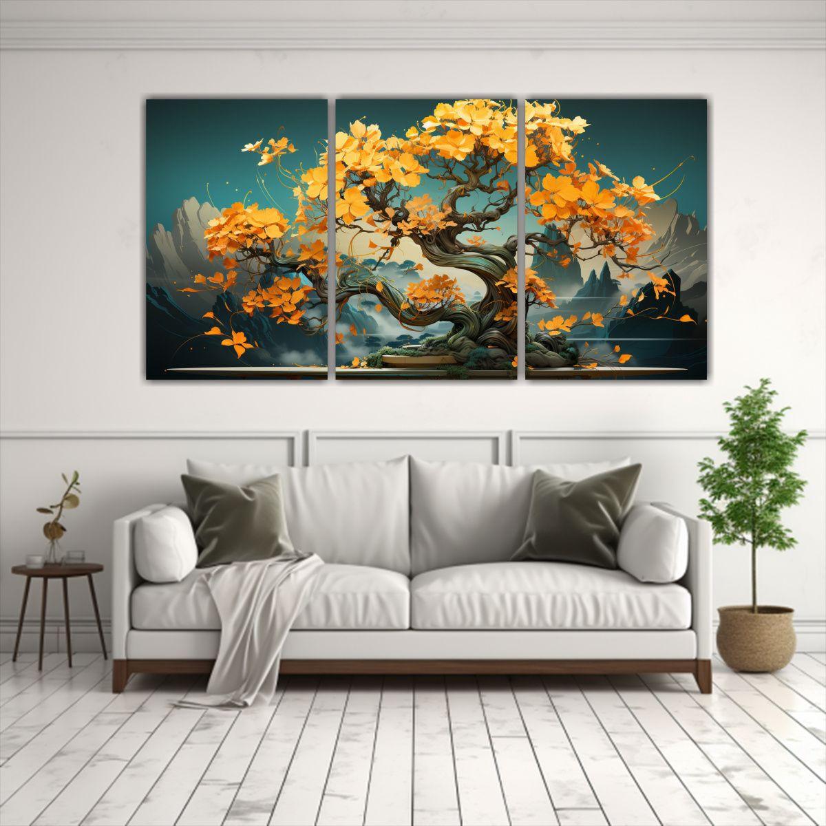 Set 3 Cuadros Decoración Bougainvillea Bonsái 150x75 Cm-2