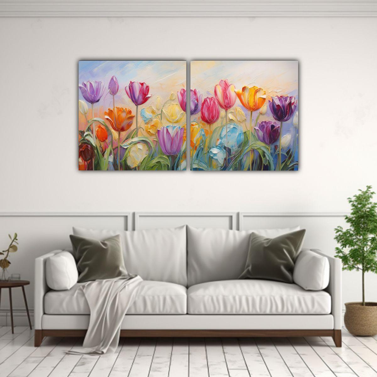 Set 2 Lienzos De Tela Moderno Ambiente De Colores 160x80 Cm-2