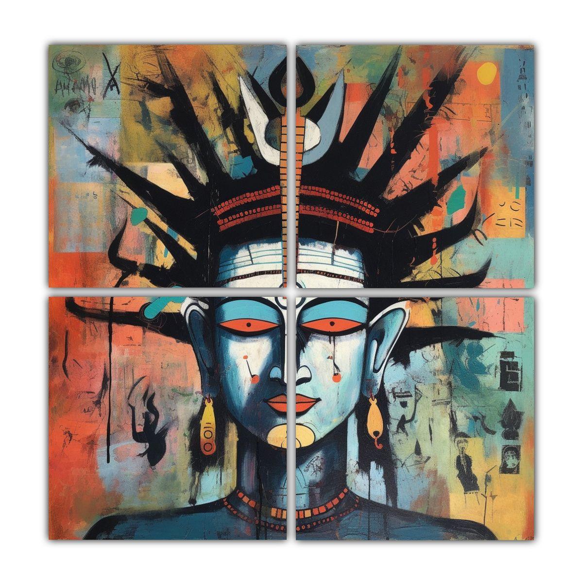 Cuatro Lienzos Acuarela Duradero Estilo Basquiat 80x80 Cm-0