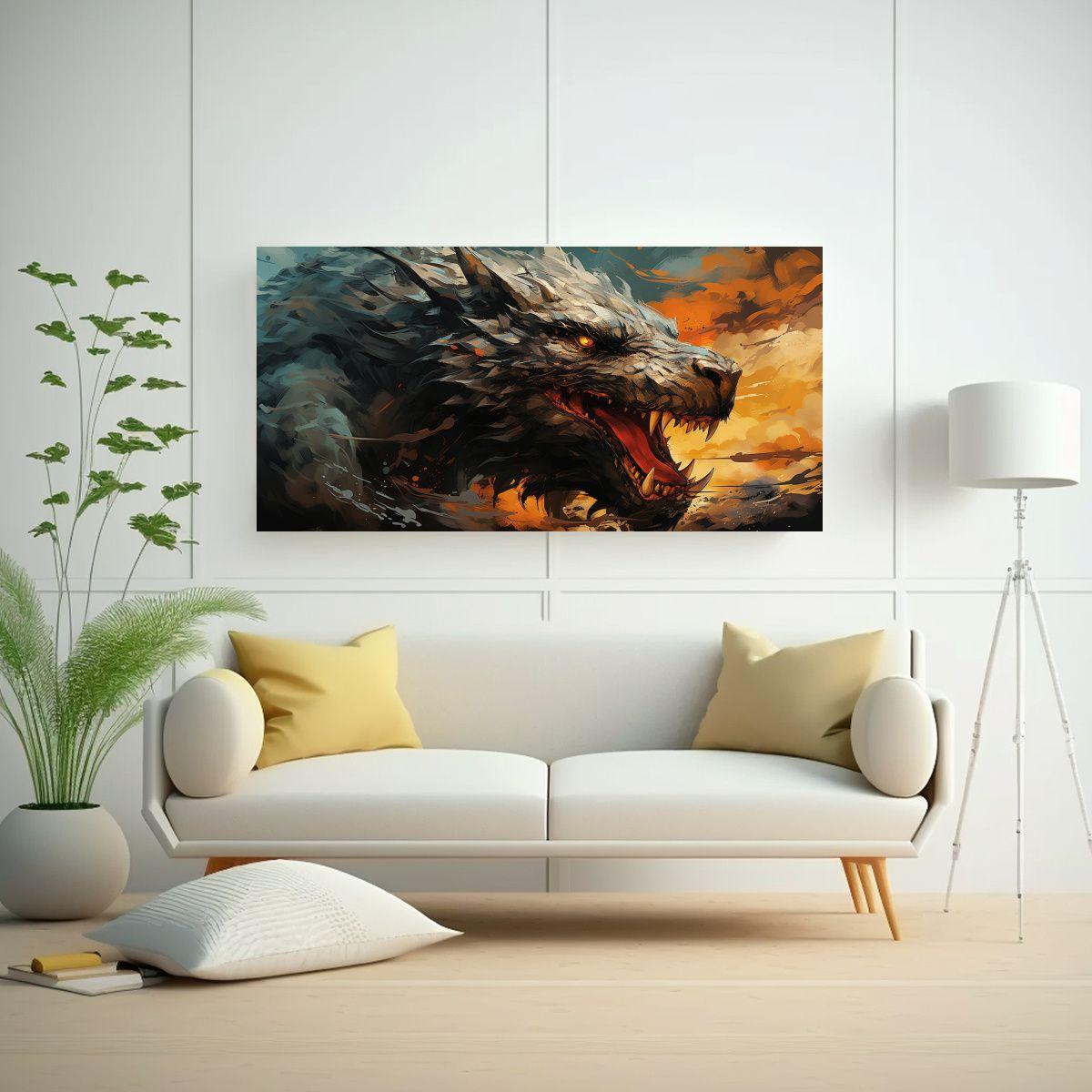 Pintura Decorativa De Dragón En Rojo Y Naranja, 100x50cm-2