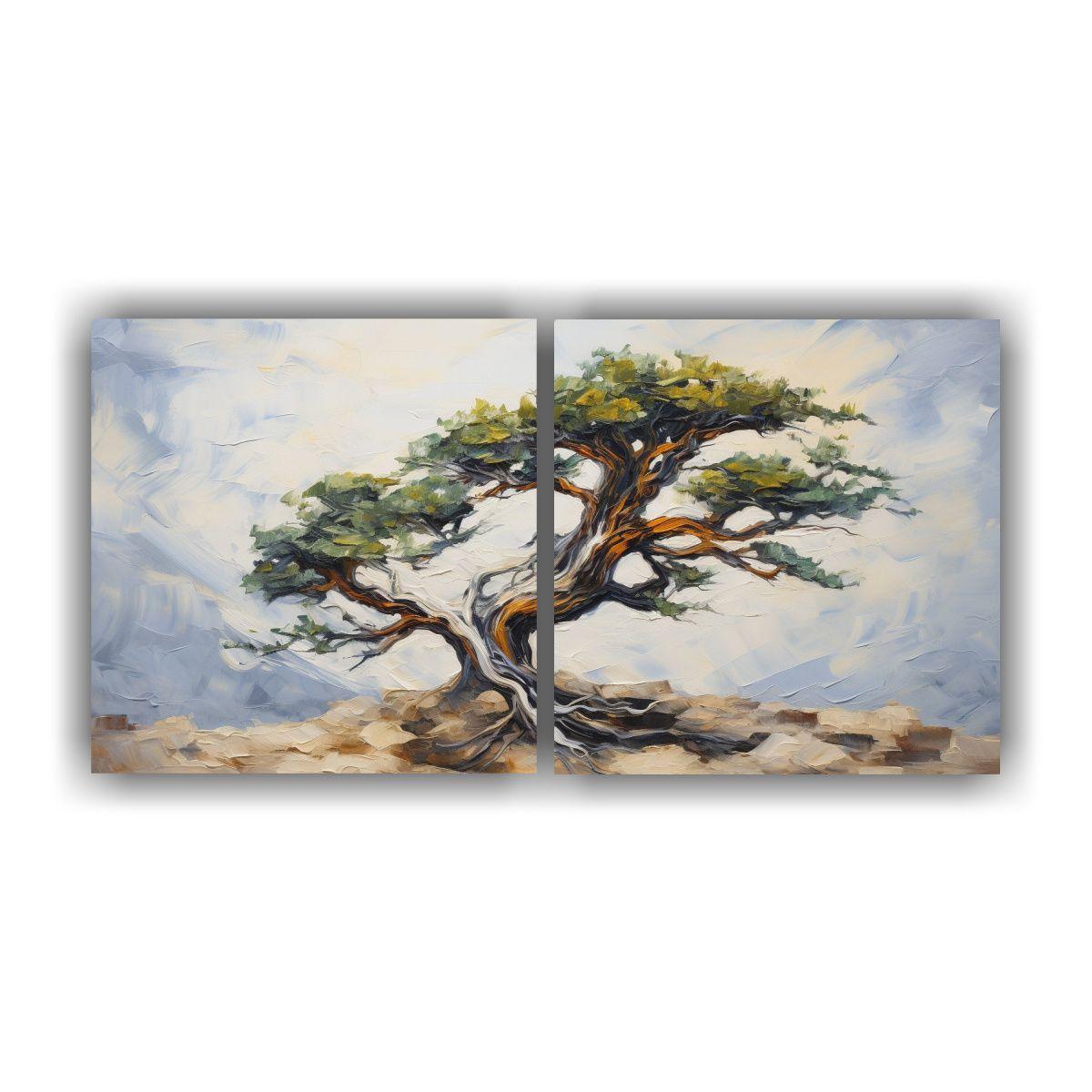 Cuadro Abstracto De Un árbol De Enebro: 80x40 Cm-0