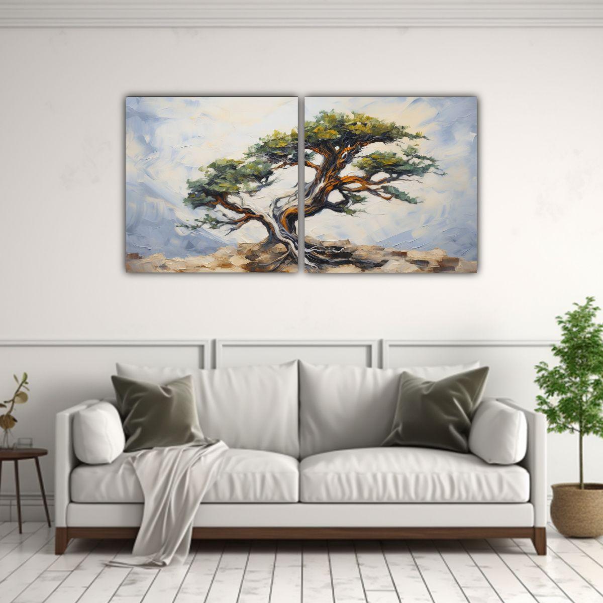 Cuadro Abstracto De Un árbol De Enebro: 80x40 Cm-2