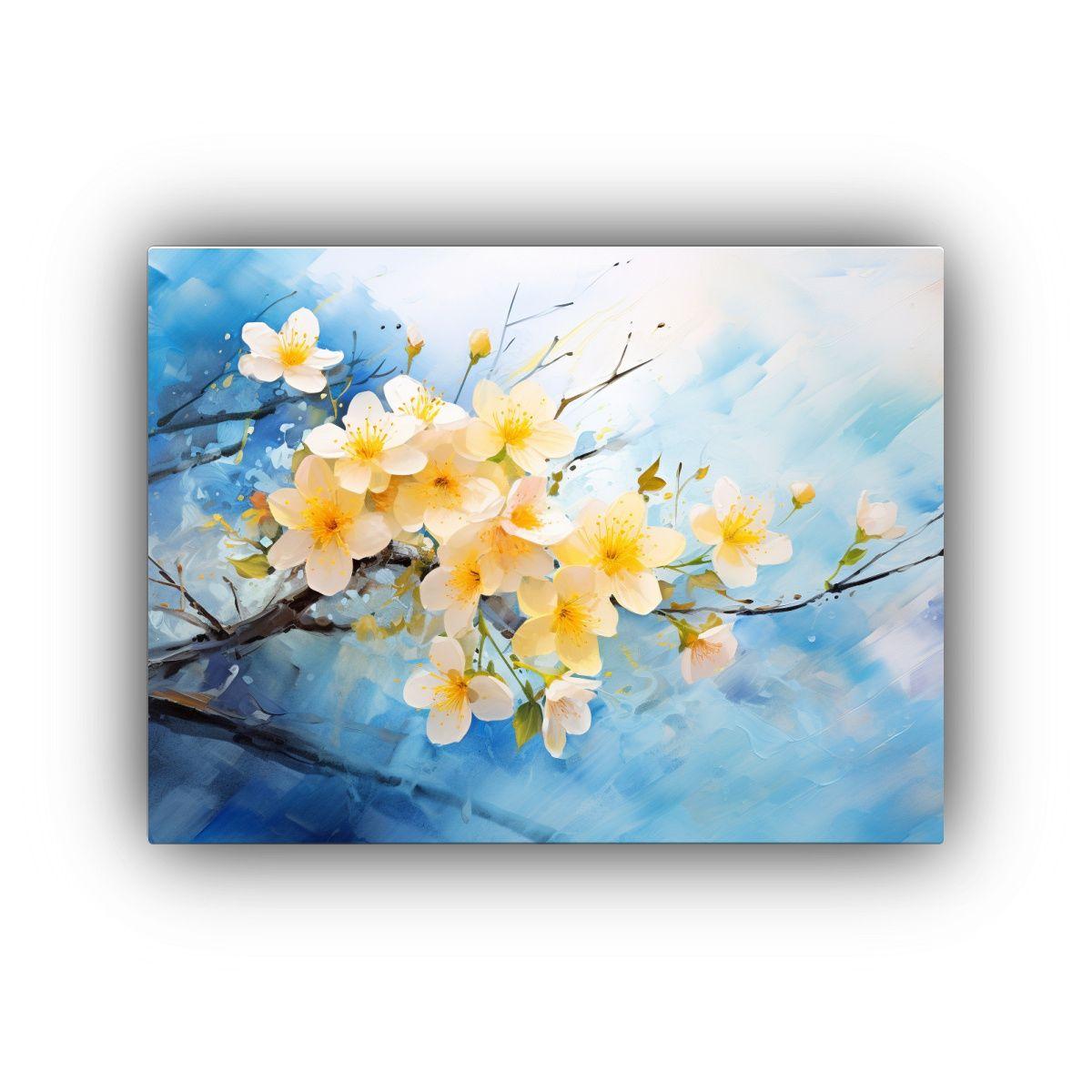 Pintura Decorativa Abstracta De Cerezo Amarillo Y Azul Con F 30x20cm-0